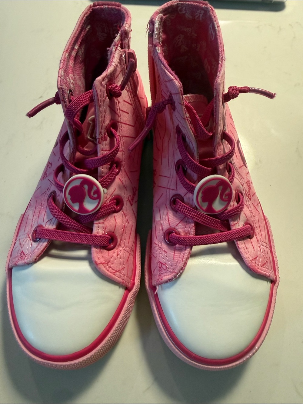 Barbie Pink and White High-Top Kids Sneakers